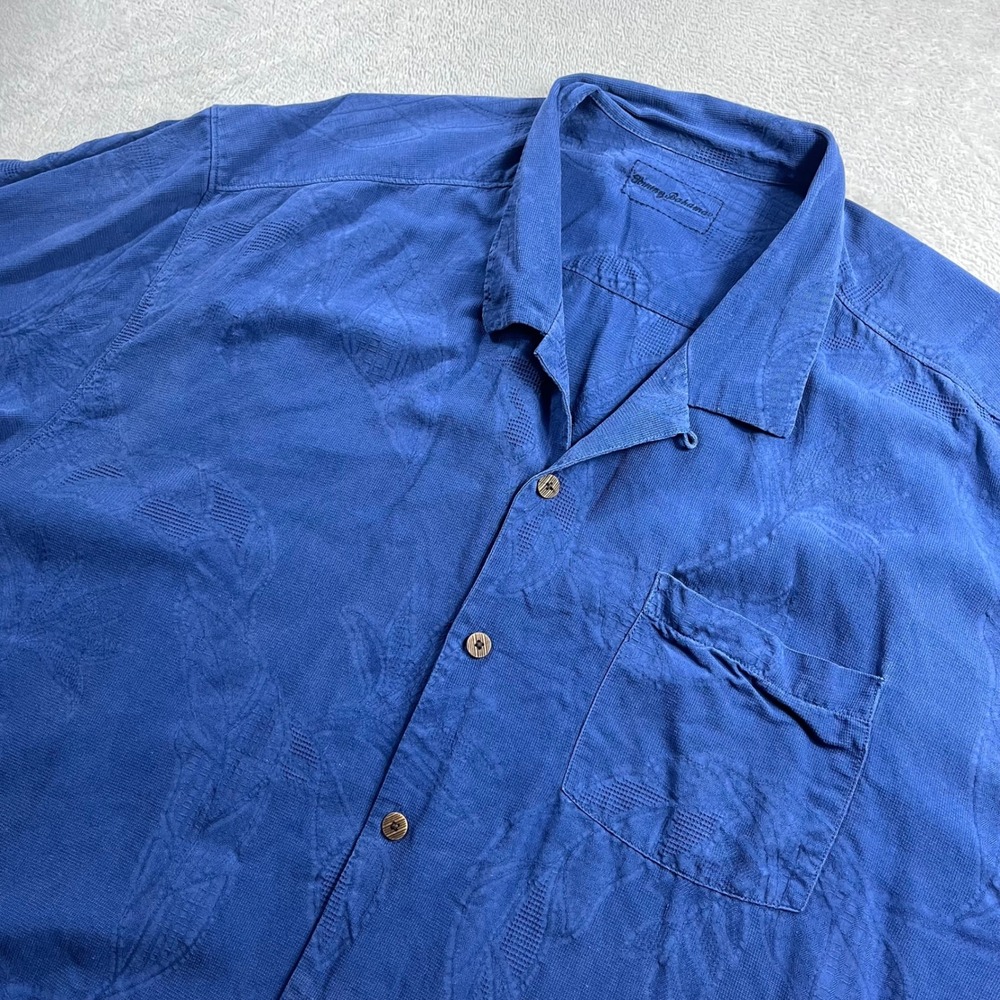 Tommy Bahama Mens 3XB Blue Silk Jacquard Tropical Camp‎ Shirt Short Sleeve